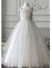 Ivory V Back Floor Length Flower Girl Dress